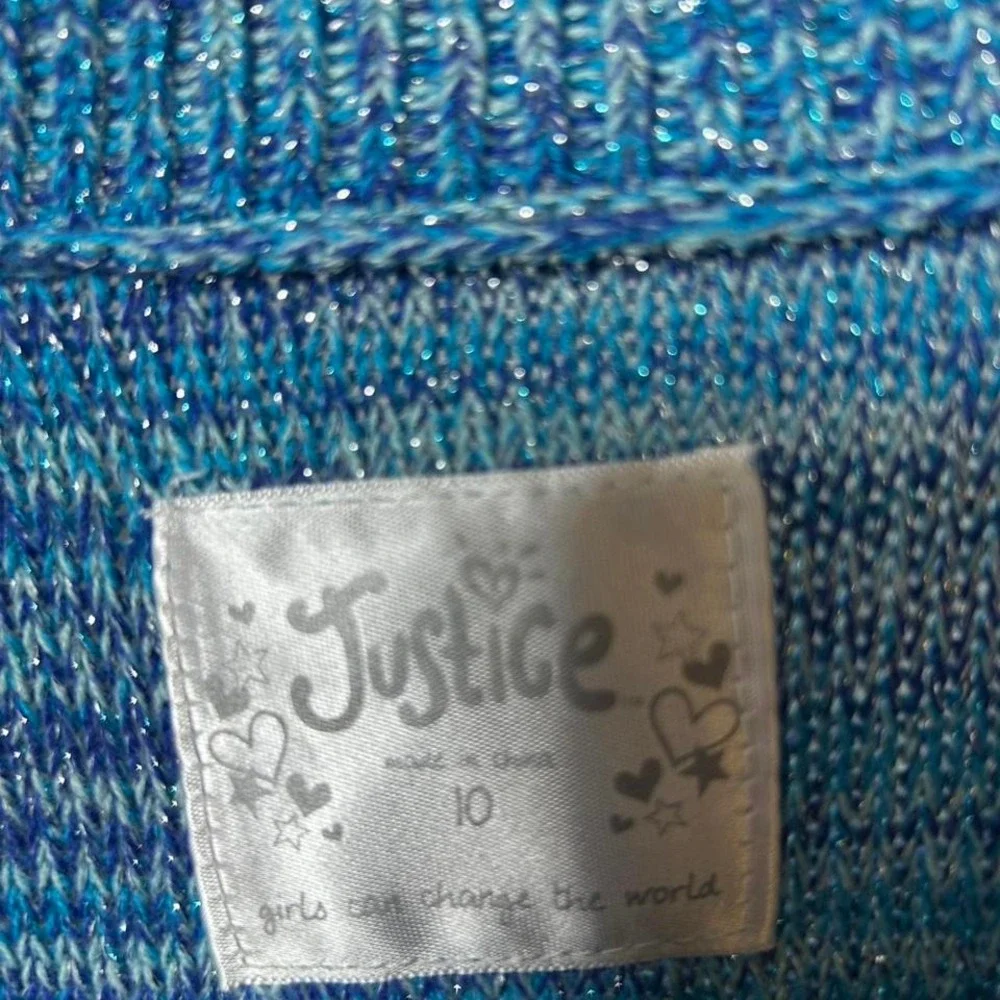Justice Girls Metallic Knit‎ Sweater Girls Youth Size 10 Blue Long Sleeve